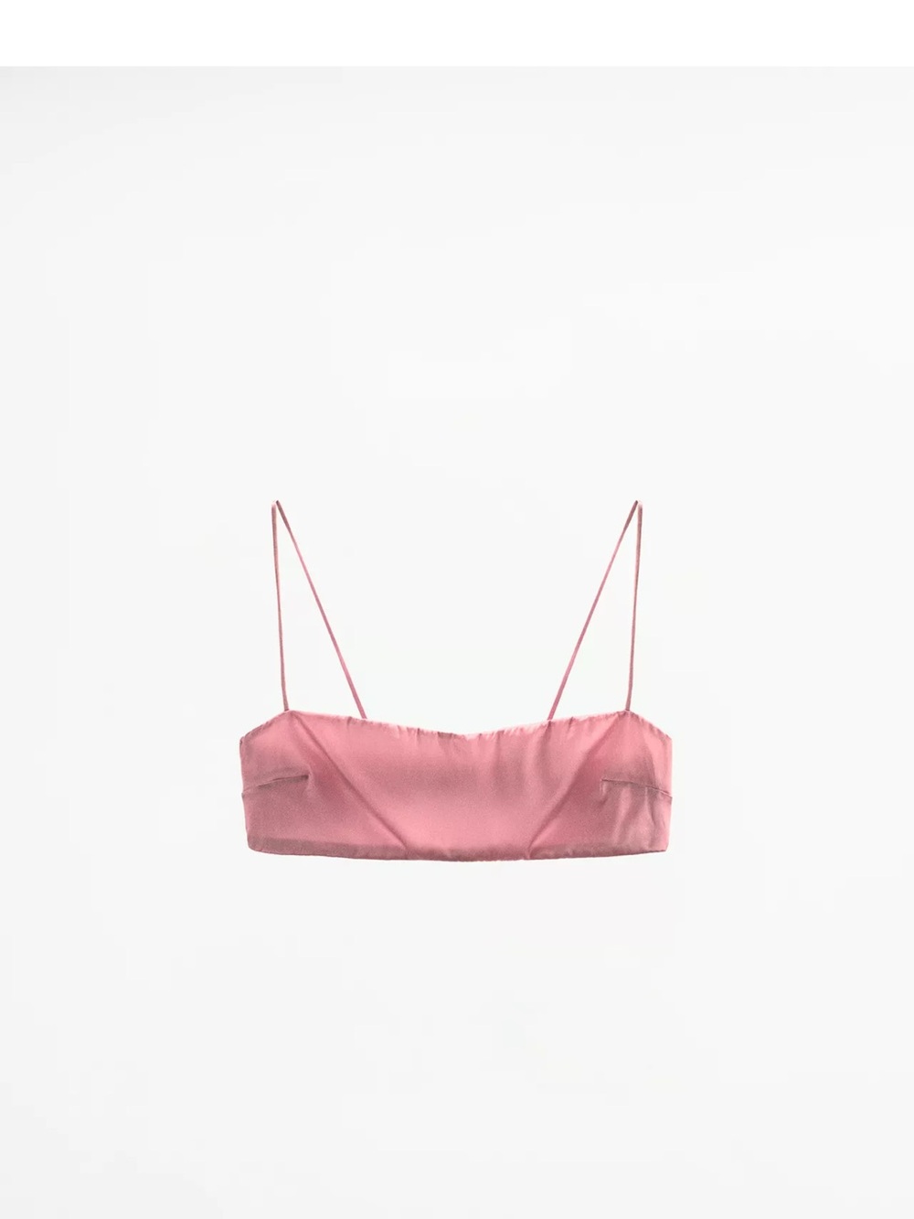 Zara Pink Satin Bandeau Crop Top with Spaghetti Straps